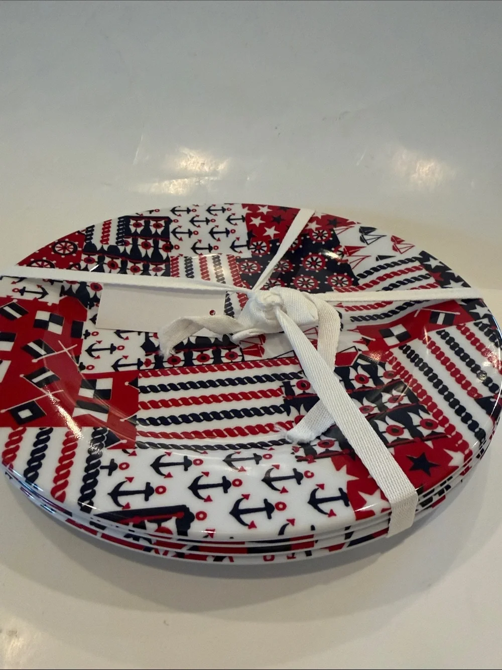 NWT Talbots Nautical Red, White & Blue Plates - Set of 4